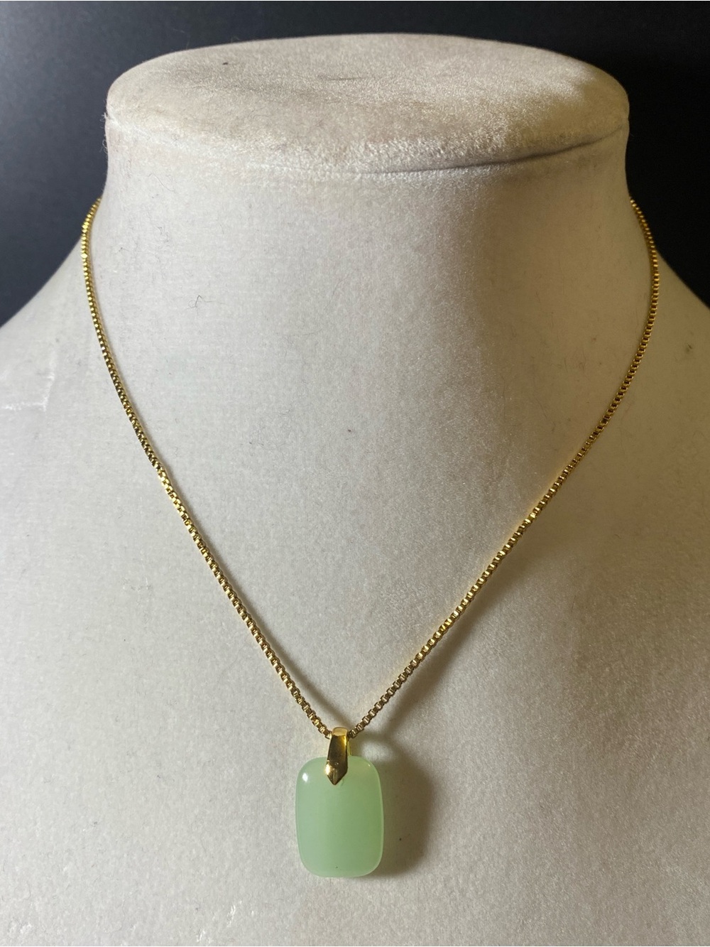 Stainless Steel Box Chain Necklace with Light Green Jade Pendant